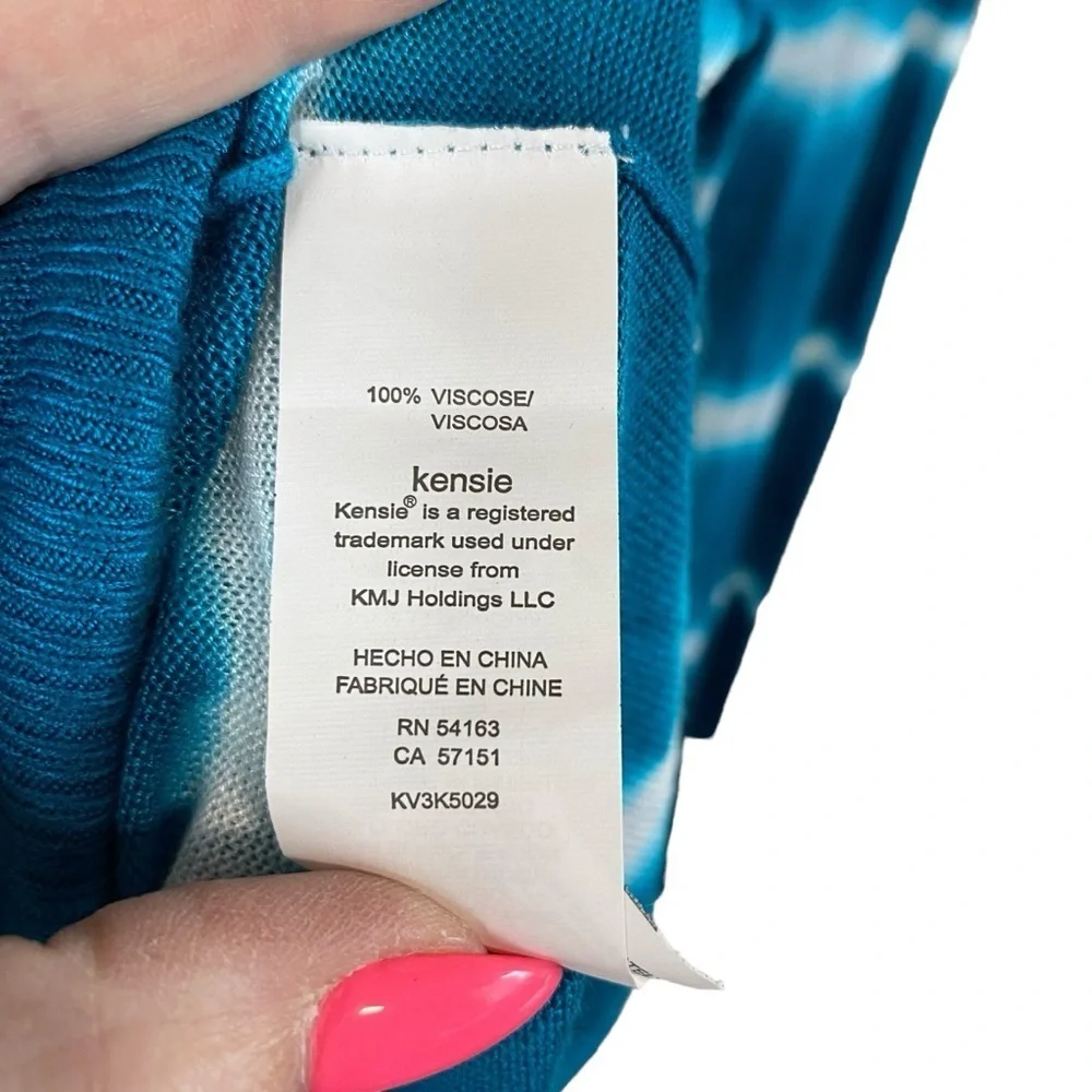 Kensie - Turquoise Blue Tie Dye Look Light V-neck Sweater - L - Picture 7 of 7